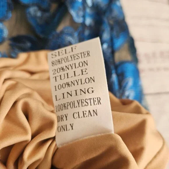 Tadashi Shoji Blue Lace Floral Mesh Sequin Cocktail Dress Womens 4 NWT - Picture 3 of 9